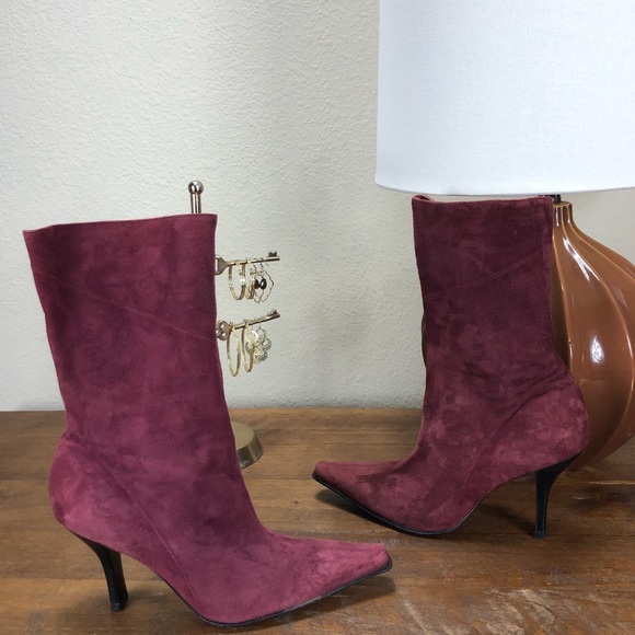 Kenneth Cole Purple Suede Pointed Heeled Boots - Picture 3 of 8